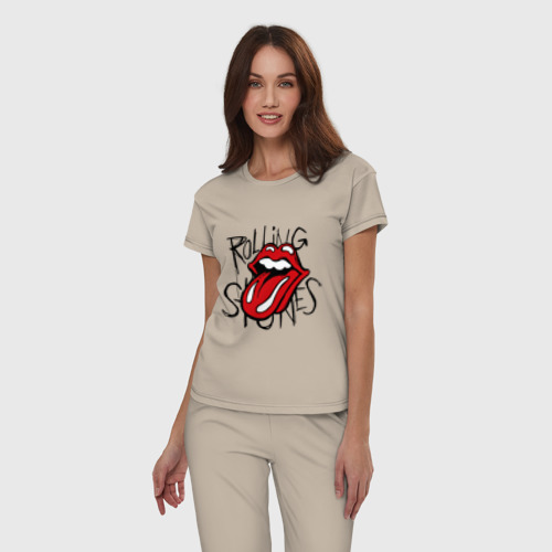 Женская пижама хлопок Rolling Stones, цвет миндальный - фото 3