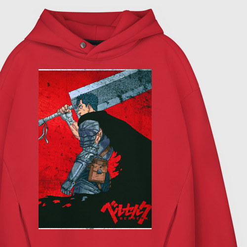 Мужское худи Oversize хлопок Berserk poster, цвет красный - фото 4