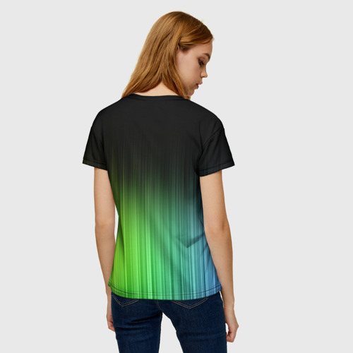 Женская футболка 3D с принтом Неоновые полосы - Минимализм, вид сзади #2