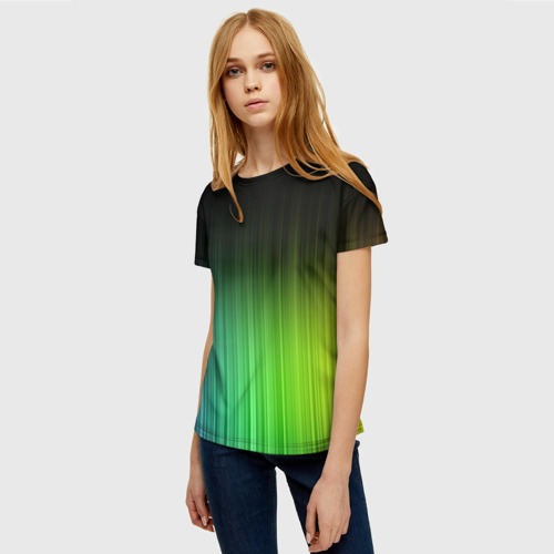 Женская футболка 3D с принтом Неоновые полосы - Минимализм, фото на моделе #1