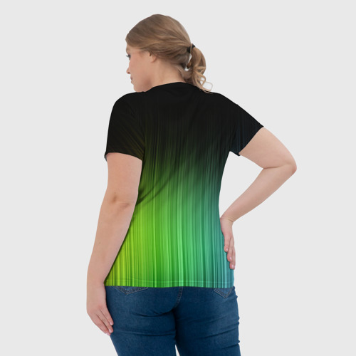 Женская футболка 3D с принтом Неоновые полосы - Минимализм, вид сзади #2