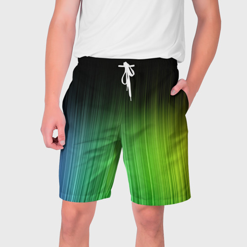 Мужские шорты 3D с принтом Неоновые полосы - Минимализм, вид спереди #2