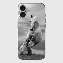 Чехол для iPhone 16 силиконовый с защитой камеры Белая лошадь в степи