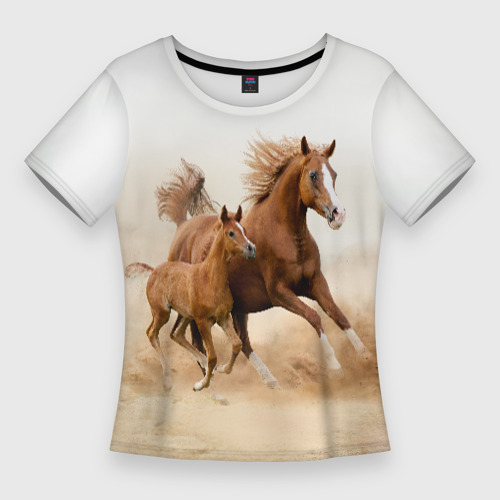 Женская футболка 3D Slim Лошадь с жеребенком, цвет 3D печать