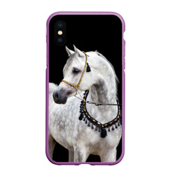 Чехол для iPhone XS Max матовый Серый в яблоках конь
