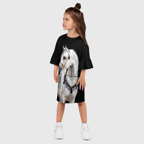 Детское платье 3D Серый в яблоках конь, цвет 3D печать - фото 3