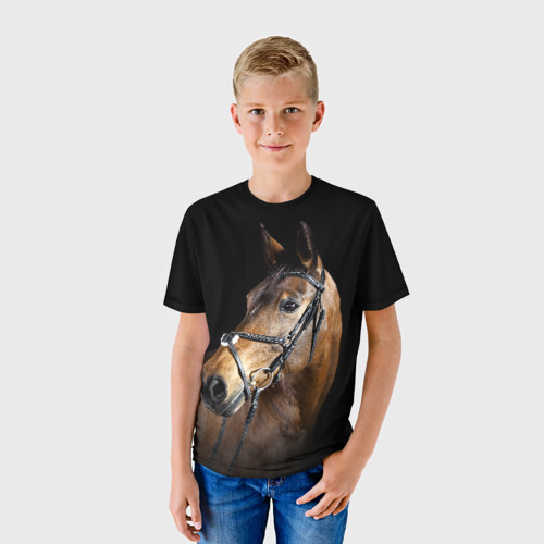 Детская футболка 3D Гнедая лошадь, цвет 3D печать - фото 3