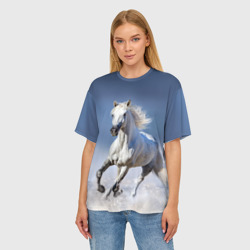 Женская футболка oversize 3D Белая лошадь - фото 2