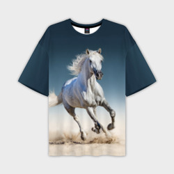 Мужская футболка oversize 3D Серый в яблоках конь
