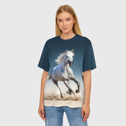 Женская футболка oversize 3D Серый в яблоках конь - фото 2