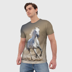 Мужская футболка 3D Белый конь - фото 2