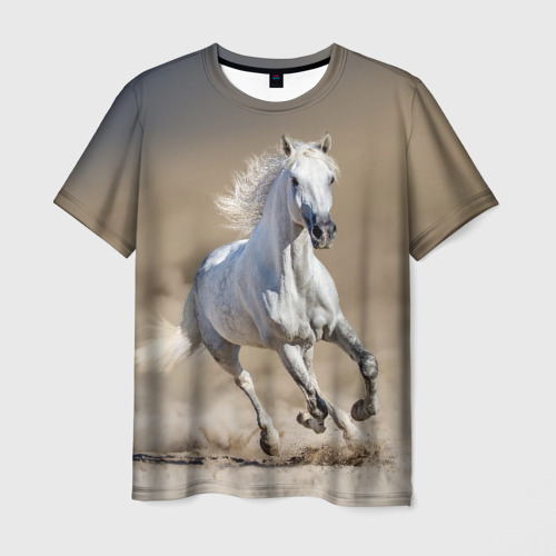 Мужская футболка с принтом Белый конь, вид спереди №1