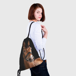 Рюкзак с принтом Гнедой жеребец для любого человека, вид спереди №4. Цвет основы: белый