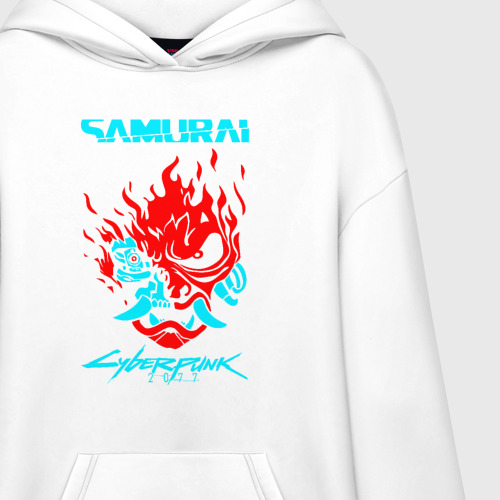 Худи SuperOversize хлопок Cyberpunk 2077 samurai самураи, цвет белый - фото 3