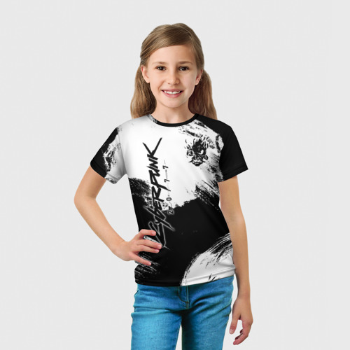 Детская футболка 3D с принтом Cyberpunk 2077, вид сбоку #3