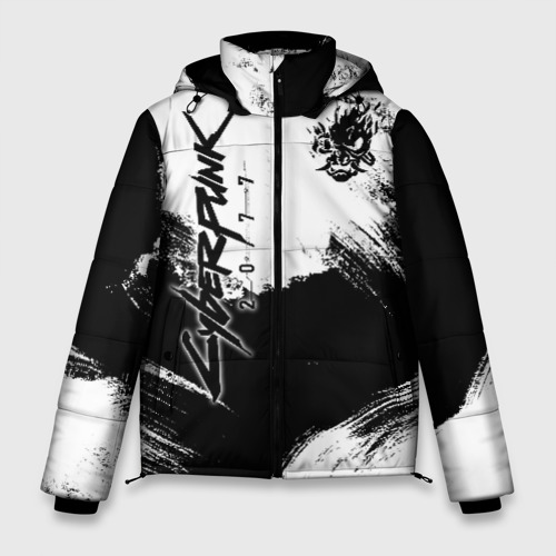 Мужская зимняя куртка с принтом Cyberpunk 2077, вид спереди №1