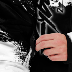 Куртка с принтом Cyberpunk 2077 для мужчины, вид на модели спереди №3. Цвет основы: черный
