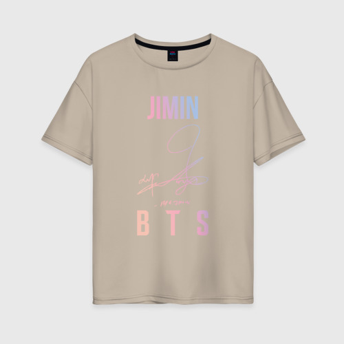 Женская футболка хлопок Oversize Jimin BTS автограф, цвет миндальный