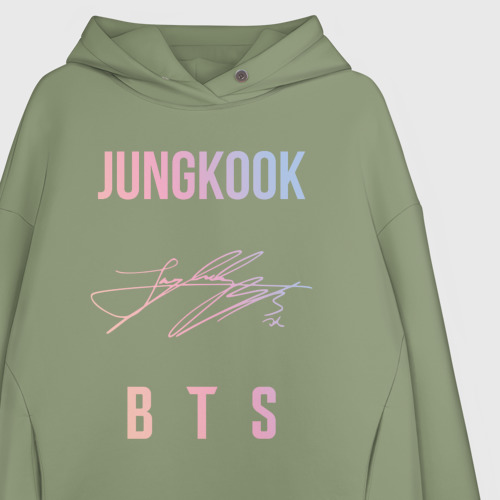 Женское худи Oversize хлопок Jungkook BTS автограф, цвет авокадо - фото 3