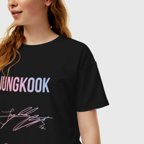 Женская футболка хлопок Oversize Jungkook BTS автограф, цвет черный - фото 3