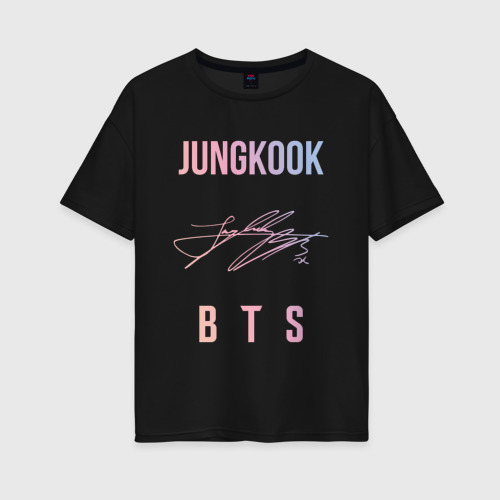 Женская футболка хлопок Oversize Jungkook BTS автограф, цвет черный