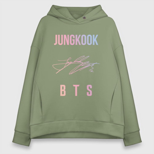 Женское худи Oversize хлопок Jungkook BTS автограф, цвет авокадо