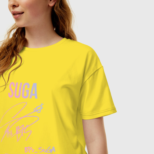 Женская футболка хлопок Oversize Suga BTS автограф, цвет желтый - фото 3