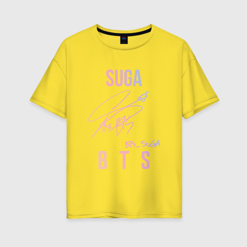 Женская футболка хлопок Oversize Suga BTS автограф, цвет желтый