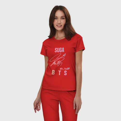 Женская пижама хлопок Suga BTS автограф, цвет красный - фото 3