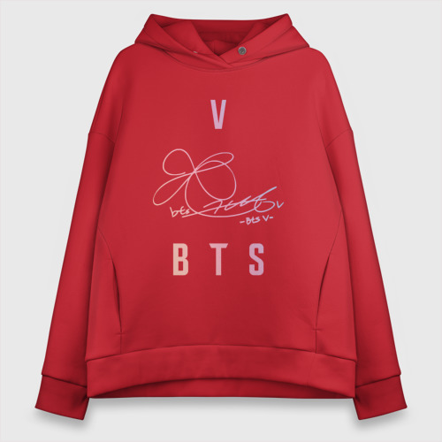 Женское худи Oversize хлопок V BTS автограф, цвет красный