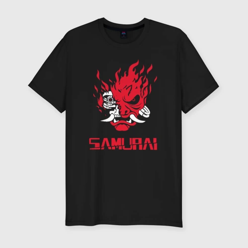 Мужская футболка хлопок Slim Cyberpunk 2077 samurai