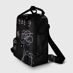 Рюкзак с принтом BTS Love Yourself для женщины, вид спереди №2. Цвет основы: белый