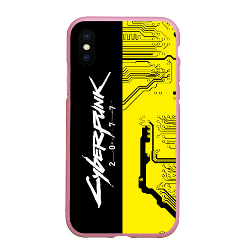 Чехол для iPhone XS Max матовый Cyberpunk 2077 4, цвет розовый