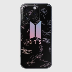 Чехол для iPhone 16 Pro Max силиконовый с защитой камеры BTS автографы