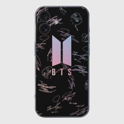 Чехол для iPhone 16 силиконовый с защитой камеры BTS автографы