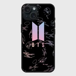 Чехол силиконовый для Apple iPhone 15 матовый BTS автографы