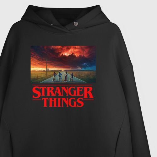 Женское худи Oversize хлопок Stranger things Очень странные дела, цвет черный - фото 3