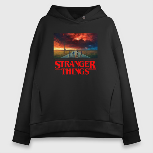 Женское худи Oversize хлопок Stranger things Очень странные дела, цвет черный