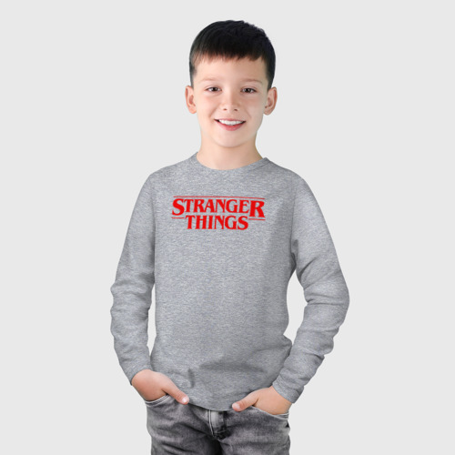 Детский лонгслив хлопок с принтом STRANGER THINGS, фото на моделе #1