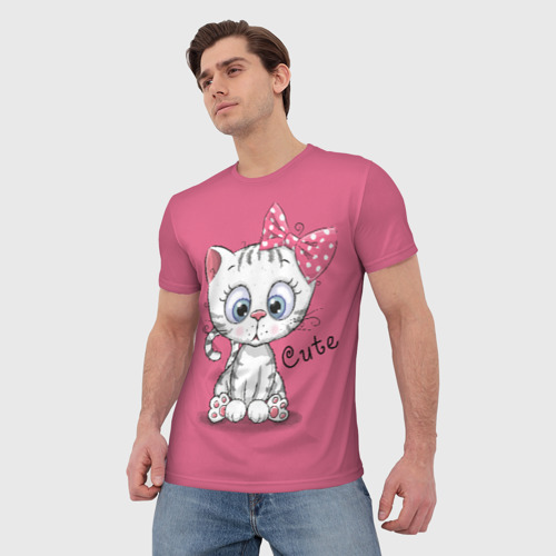 Мужская футболка 3D с принтом Cute pussy, фото на моделе #1