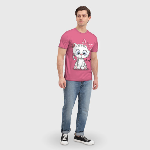 Мужская футболка 3D с принтом Cute pussy, вид сбоку #3