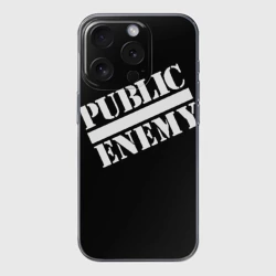Чехол для iPhone 15 Pro силиконовый с защитой камеры Public Enemy