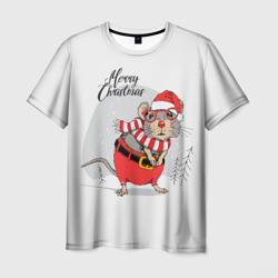 Merry Christmas - rat with red glasses – Мужская футболка 3D с принтом купить со скидкой в -26%