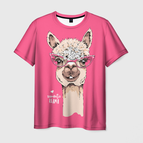 Мужская футболка с принтом Romantic - llama, вид спереди №1