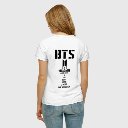 Женская футболка хлопок BTS + на спине, цвет белый - фото 4