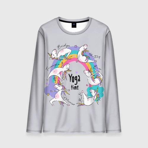 Мужской лонгслив 3D Yoga time - unicorns