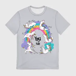 Мужская футболка 3D Yoga time - unicorns