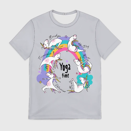 Мужская футболка 3D Yoga time - unicorns