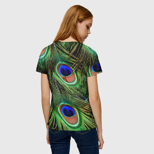 Женская футболка 3D с принтом Перья павлина #1, вид сзади #2