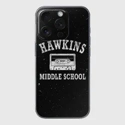 Чехол для iPhone 15 Pro силиконовый с защитой камеры Stranger things - Школа